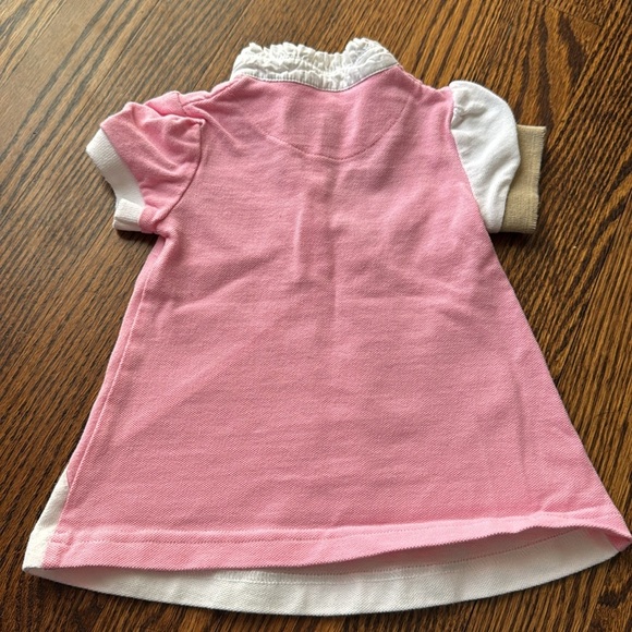 Nelblu white/pink/tan color block pique short sleeve ruffle collar dress. 6 mo. - Picture 3 of 4